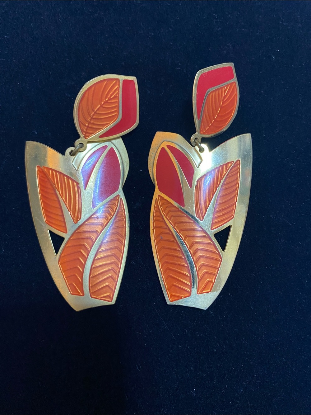 Edgar Berebi Gold-Tone Orange Leaf Enamel Drop Earrings